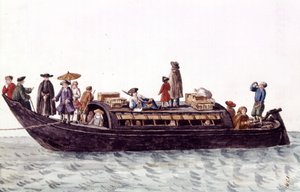 Venedig lagunebåd til transport af mennesker og varer. Akvareltegning og blæk fra manuskriptet "Venitianernes skikke"" af Jan van Grevenbroeck (eller Giovanni Grevembroch (Grevenbroch) (1731-1807) af Jan van Grevenbroeck