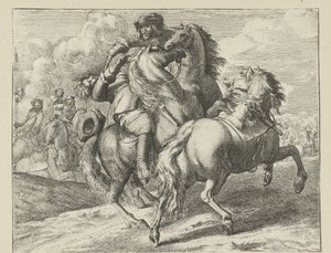 Soldat skudt på hesteryg Cavalry Scenes (serietitel) af Jan van Huchtenburg (possibly copy after)