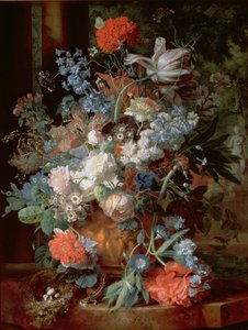 Buket blomster i et landskab