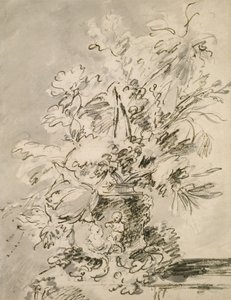 Blomster i en urne (kul og indisk blæk på papir) af Jan van Huysum