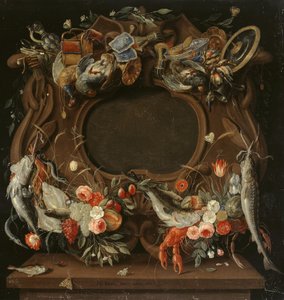 Medaljonens ramme med en allegorisk afbildning af de fire elementer af Jan van Kessel the Elder