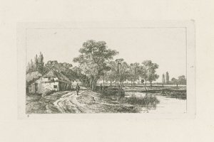 Landskab med fortøjet båd Områder i Utrecht (serietitel) af Jan van Lokhorst