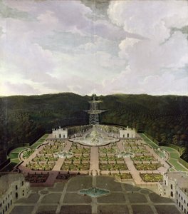 Udsigt fra haven og grotten ved foden af vandfaldene til ottekanten efter 1716