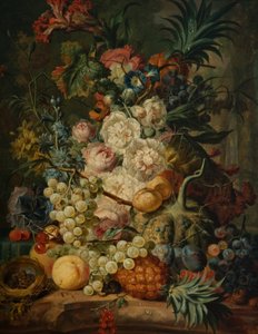 Stilleben med frugt og blomster af Jan van Os