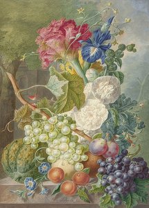 Stilleben med blomster og frugter. Omkring 1775-1800