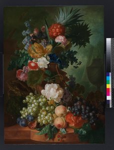 Vase med blomster og frugt, før 1808