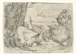 Tre køer og to hyrder af Jan van Ossenbeeck