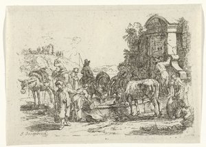 Drikker kvæg ved en brønd af Jan van Ossenbeeck