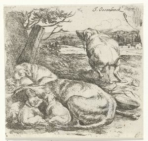 Tæve med hvalpe af Jan van Ossenbeeck