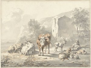 Landskab med kvæg og ruin