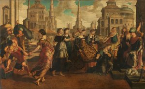 Salomon og dronningen af Saba af Jan van Scorel (circle of)