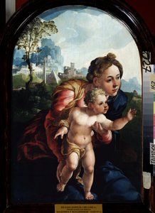 Jomfru og Barn (Jomfru og Barn). Maleri af Jan Van Scorel (1495-1562). Olie på træ, 66 x 45 cm
