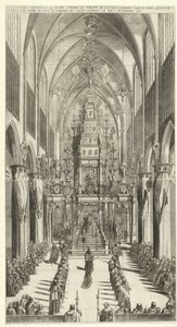 Lijkdienst voor Filips IV te Bruxelles, 1665 Det brændende kapel og begravelsesoptoget af Philippe IIIe roy des Espaignes lavet i kirken Ste. Gudule i rækkefølge af s. overskydende. markisen af ​​Castel Rodrigo den 4. og 5. november 1665 (titel på objektet