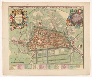 Plattegrund af byen Utrecht Den seneste og mest nøjagtige tegning af byen, der krydser Rhinen (titel på objekt)