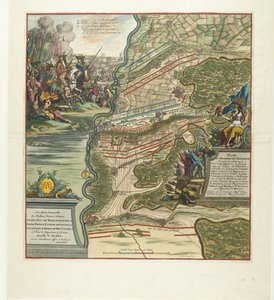 Slag bij Höchstädt, 1704 Kort over det glorværdige slag givet den 13. august nær Hochstett ved Donau (...) (titel på objekt)