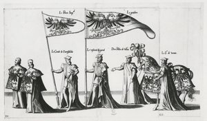 Kejserligt banner ved begravelsesoptoget af kejser Charles V af Jan van and Doetechum Lucas van and Bol Hans Doetechum the elder