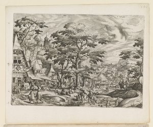 Landskab med landsbyscene af Jan van and Doetechum Lucas van and Bol Hans Doetechum the elder