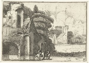 Drikkehest ved ruiner Små landskaber (serietitel) af Jan van de Velde (II)