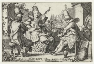Elegant selskab, der laver musik i en have