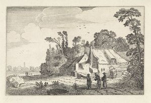 Figurer på en landevej ved en gård Landskaber (serietitel) Amenissimae aliquot requculae (serietitel) af Jan van de Velde (II)