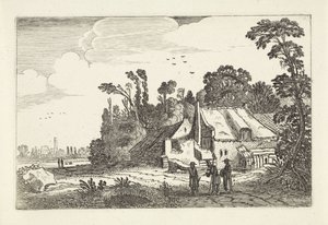 Figurer på en landevej ved en gård Landskaber (serietitel) Amenissimae aliquot requculae (serietitel) af Jan van de Velde (II)