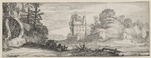 Udsigt over et ødelagt hus nær en mur Landskaber og ruiner (serietitel) Amoenissimae aliquot Regiunculae (serietitel) af Jan van de Velde (II)