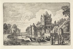 Landskab med Amsterdam-porten i Haarlem Landskaber (serietitel) Amenissimae aliquot requculae (serietitel) af Jan van de Velde (II)
