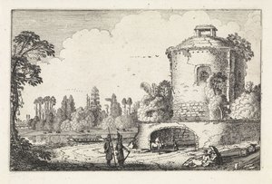 Landskab med et rundt tårn Landskaber (serietitel) Amenissimae aliquot requculae (serietitel) af Jan van de Velde (II)