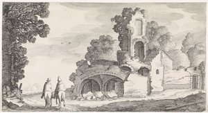 Landskab med ruin og to ryttere Playsante landskaber og sjove ansigter (serietitel) af Jan van de Velde (II)