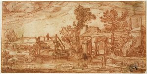 Kanal med bro og huse af Jan van de Velde II