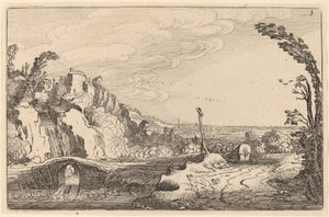 Kaskade under en stenbro af Jan van de Velde II