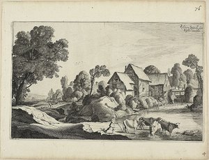 Kvægflok ved et vadested nær en vandmølle af Jan van de Velde II