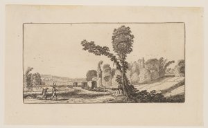 Landskab med jægere og høtyve, fra Seks landskaber af Jan van de Velde II