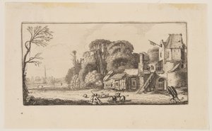 Landskab med grise og to kræmmere, fra Seks landskaber af Jan van de Velde II