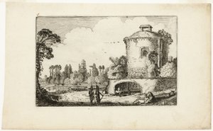 Landskab med et rundt tårn af Jan van de Velde II