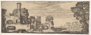 Flodlandskab med ruiner af et slot fra Landscapes and Ruins, ca. 1615. af Jan van de Velde II