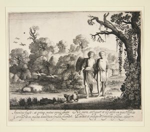 Tobias og englen, med fisken fra historien om Tobias