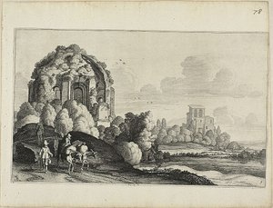 Rejsende foran Minerva Medica-templet i Rom af Jan van de Velde II