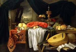 Stilleben med en hummer, citroner og en lut, 1645