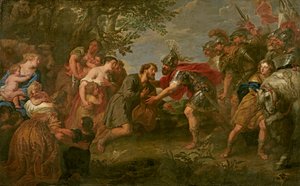 Jakob møder sin bror Esau (olie på lærred)