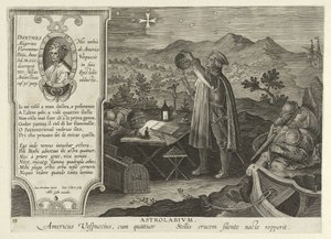 Amerigo Vespucci Opdagelse af sydkorset med en astrolabium, fra Nova Reperta, pub. 1600 (gravering) af Jan van der Straet