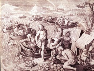 Østersfiskeri. 1600-tallet. Gravering af Giovanni Stradano (Jan Van Der Straet) (Johannes Stradanus) (1523-1605). af Jan van der Straet