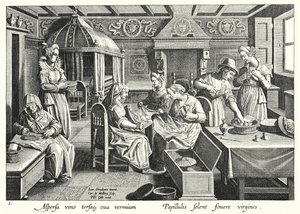 Håndtering af æg fra silkeorme (gravering) af Jan van der Straet