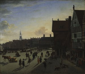 Dæmningen og Damrak, Amsterdam, ca. 1663