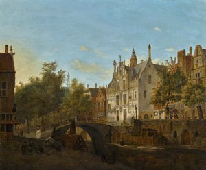 Udsigt over Oude Delft med Gemeenlandshuis af Jan van der Heyden