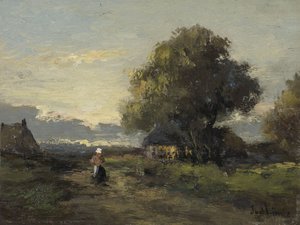 Landskab med bondehuse af Jan van der Linde