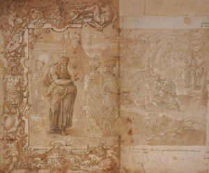 Tegning til et gobelin med historien om Ulysses og Diomedes af Jan van der Straet