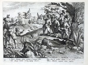 Jægere, der bruger falke til at jage gæs, illustration fra 