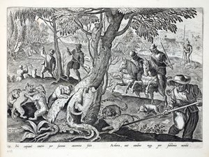 Jagtkatte med hunde, illustration fra 