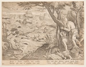 Tranejagt ved hjælp af kegler, tallerken 28 i Hunts of Game, Birds and Fish-serien af Jan van der Straet, called Stradanus